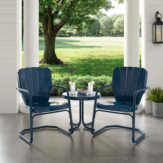 Ridgeland 3Pc Outdoor Metal Armchair Set Navy - Side Table & 2 Chairs