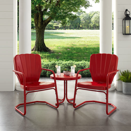 Ridgeland 3Pc Outdoor Metal Armchair Set Red - Side Table & 2 Chairs