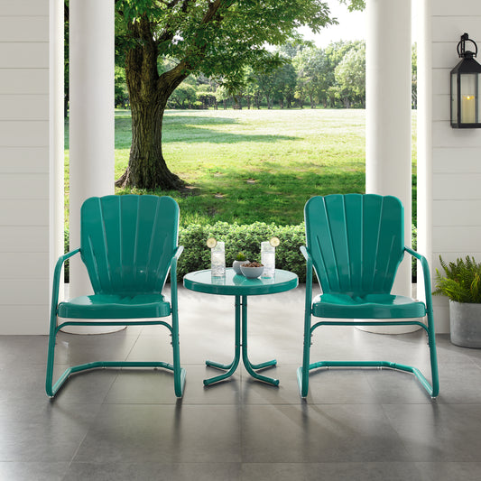 Ridgeland 3Pc Outdoor Metal Armchair Set Turquoise - Side Table & 2 Chairs