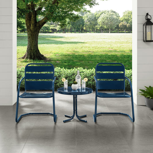 Brighton 3Pc Outdoor Metal Armchair Set Navy - Side Table & 2 Chairs