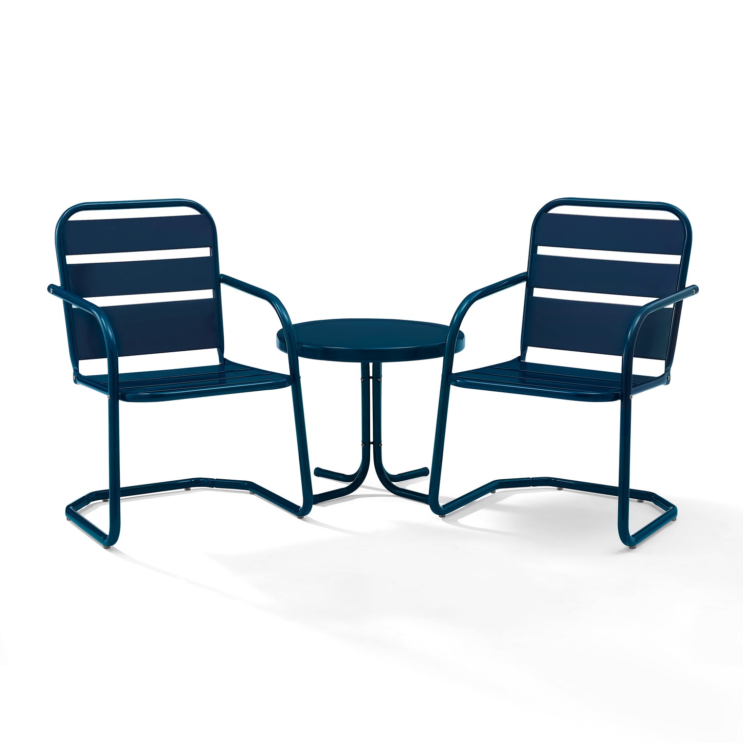 Brighton 3Pc Outdoor Metal Armchair Set Navy - Side Table & 2 Chairs