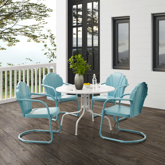 Tulip 5Pc Outdoor Metal Dining Set Pastel Blue Satin /White Satin - Dining Table & 4 Chairs