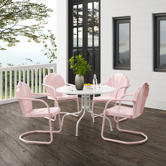 Tulip 5Pc Outdoor Metal Dining Set Pastel Pink Gloss/White Satin - Dining Table & 4 Chairs