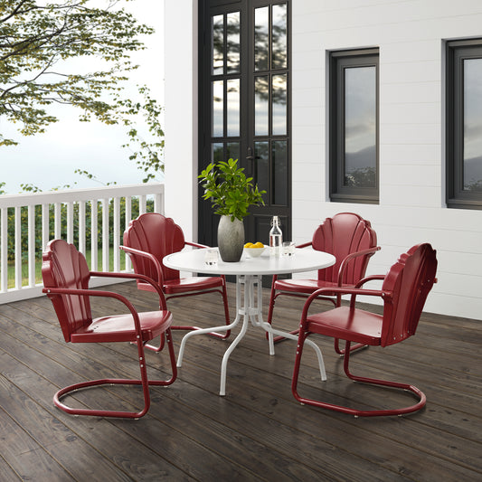 Tulip 5Pc Outdoor Metal Dining Set Dark Red Satin/White Satin - Dining Table & 4 Chairs