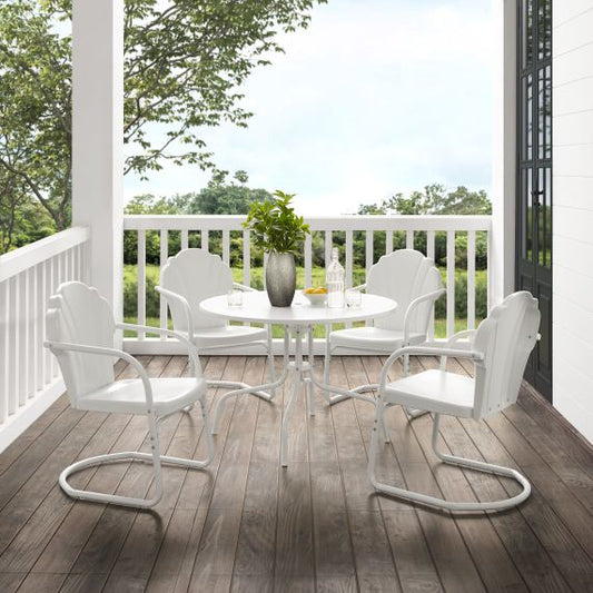 Tulip 5Pc Outdoor Metal Dining Set White Satin - Dining Table & 4 Chairs