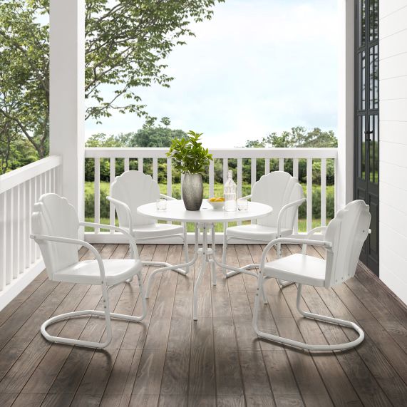 Tulip 5Pc Outdoor Metal Dining Set White Satin - Dining Table & 4 Chairs