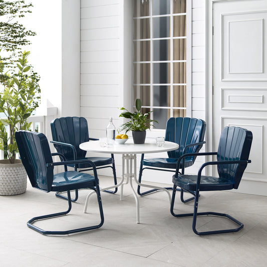 Ridgeland 5Pc Outdoor Metal Dining Set Navy Gloss /White Satin - Dining Table & 4 Chairs