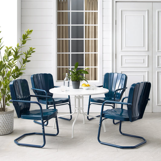 Ridgeland 5Pc Outdoor Metal Dining Set Navy Gloss /White Satin - Dining Table & 4 Chairs