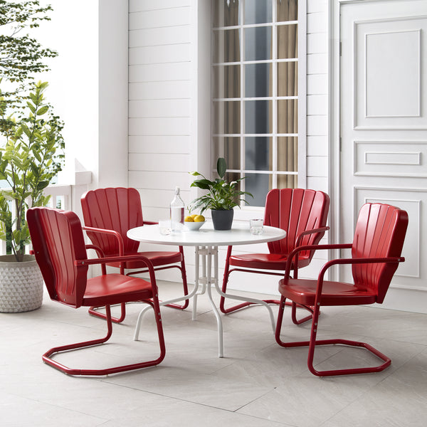 Ridgeland 5Pc Outdoor Metal Dining Set Bright Red Gloss/White Satin - Dining Table & 4 Chairs