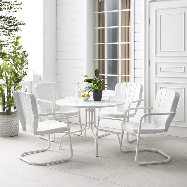 Ridgeland 5Pc Outdoor Metal Dining Set White Gloss /White Satin - Dining Table & 4 Chairs