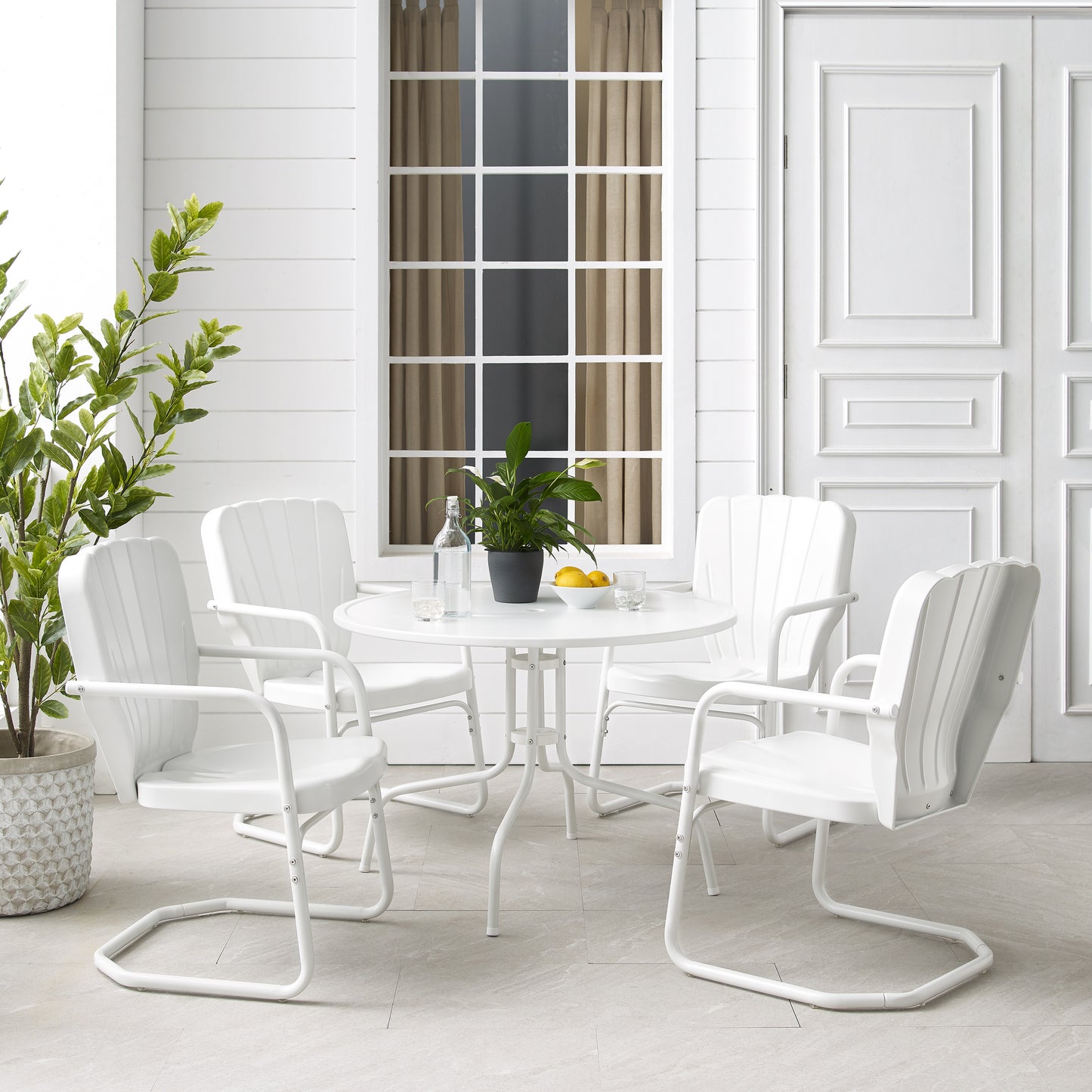 Ridgeland 5Pc Outdoor Metal Dining Set White Gloss /White Satin - Dining Table & 4 Chairs