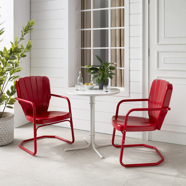 Ridgeland 3Pc Outdoor Metal Bistro Set Bright Red Gloss/White Satin - Bistro Table & 2 Chairs