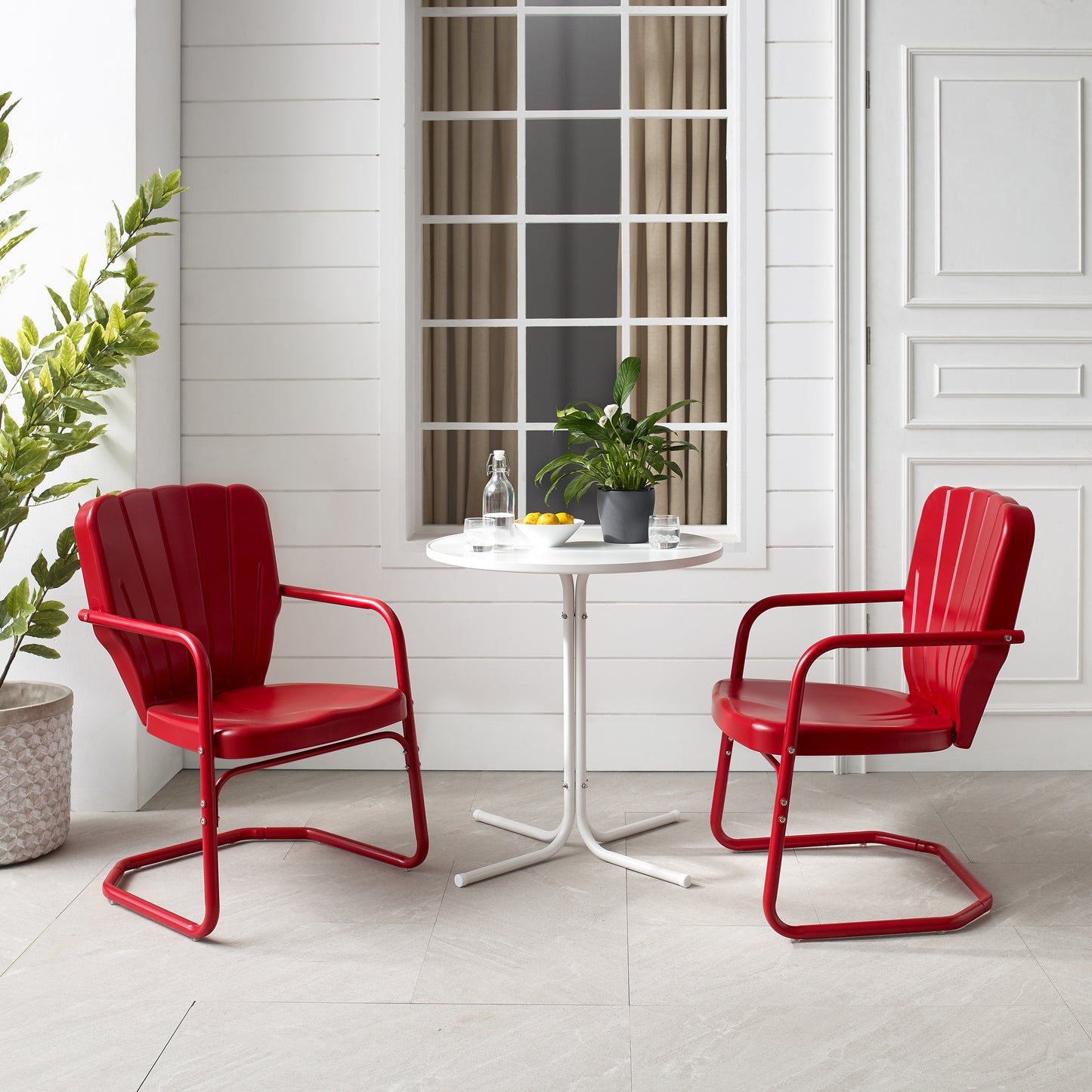 Ridgeland 3Pc Outdoor Metal Bistro Set Bright Red Gloss/White Satin - Bistro Table & 2 Chairs