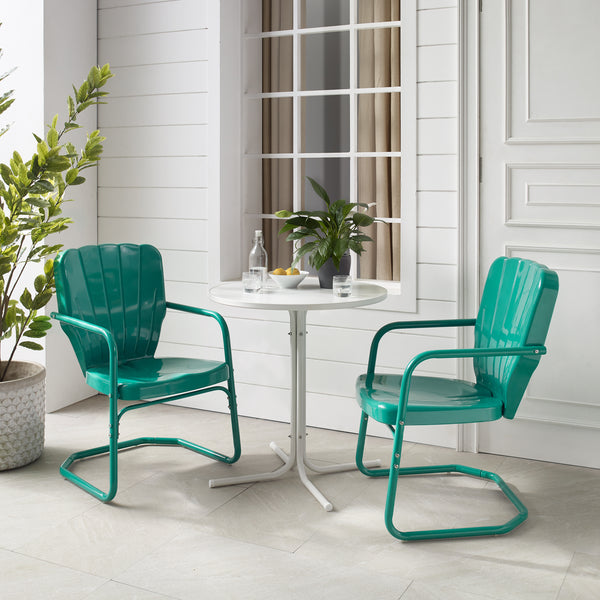 Ridgeland 3Pc Outdoor Metal Bistro Set Turquoise Gloss /White Satin - Bistro Table & 2 Chairs