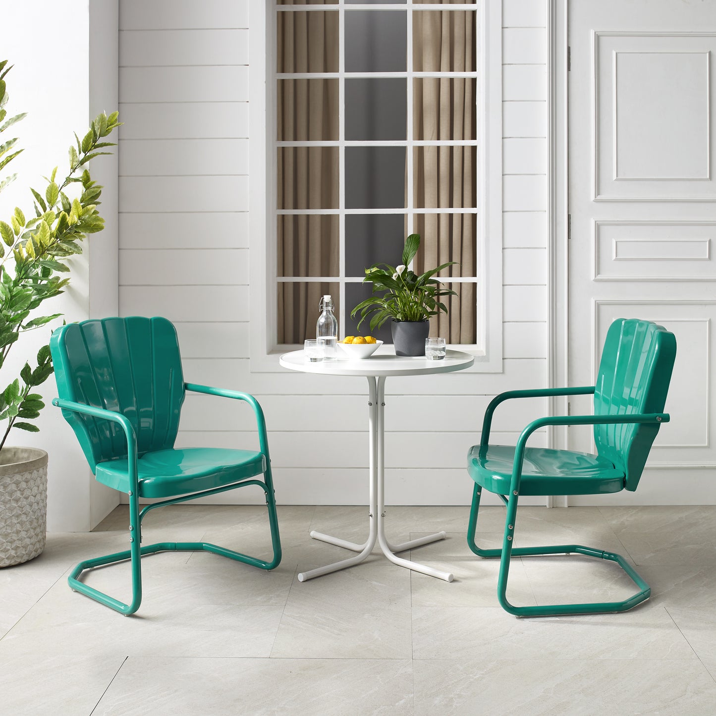 Ridgeland 3Pc Outdoor Metal Bistro Set Turquoise Gloss /White Satin - Bistro Table & 2 Chairs