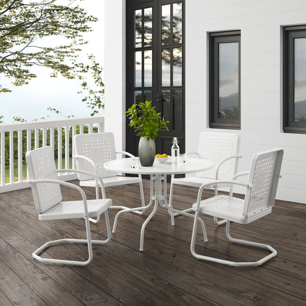 Bates 5Pc Outdoor Metal Dining Set White Gloss /White Satin - Dining Table & 4 Armchairs