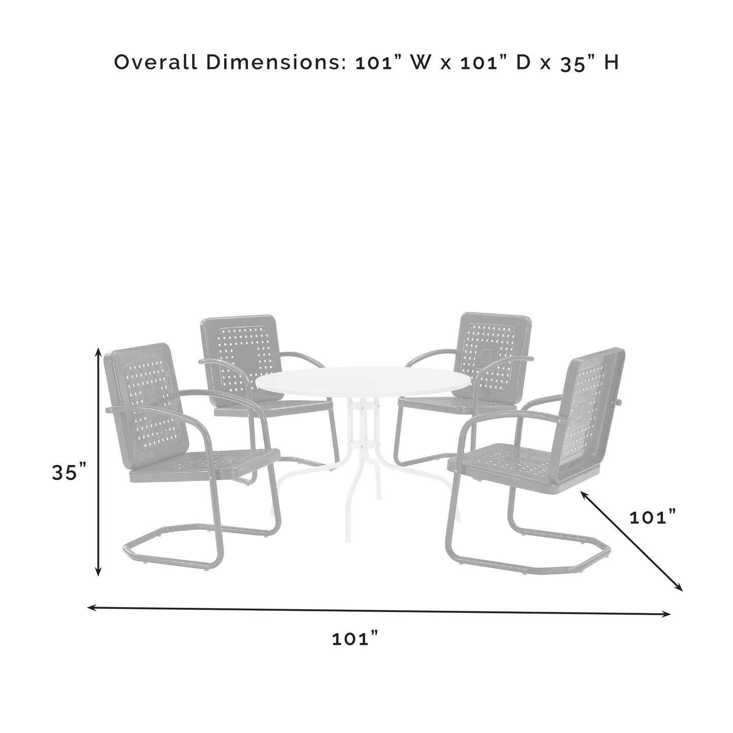 Bates 5Pc Outdoor Metal Dining Set White Gloss /White Satin - Dining Table & 4 Armchairs