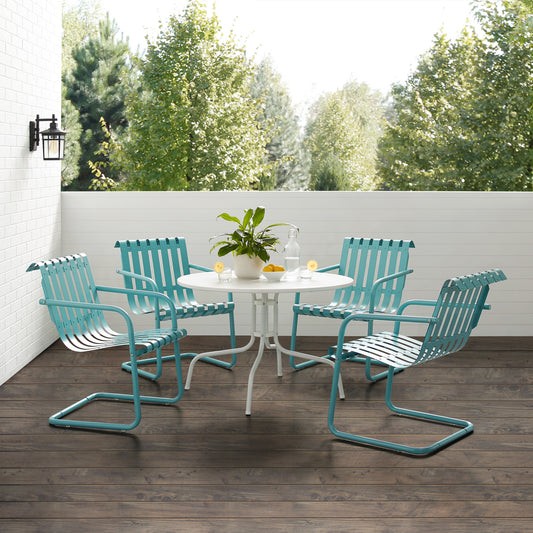 Gracie 5Pc Outdoor Metal Dining Set Pastel Blue Satin/White Satin - Dining Table & 4 Armchairs