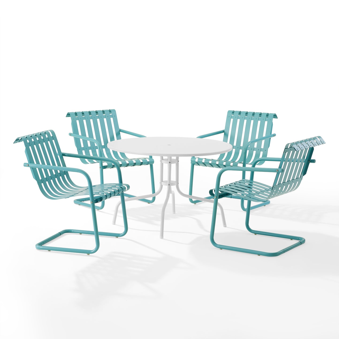 Gracie 5Pc Outdoor Metal Dining Set Pastel Blue Satin/White Satin - Dining Table & 4 Armchairs