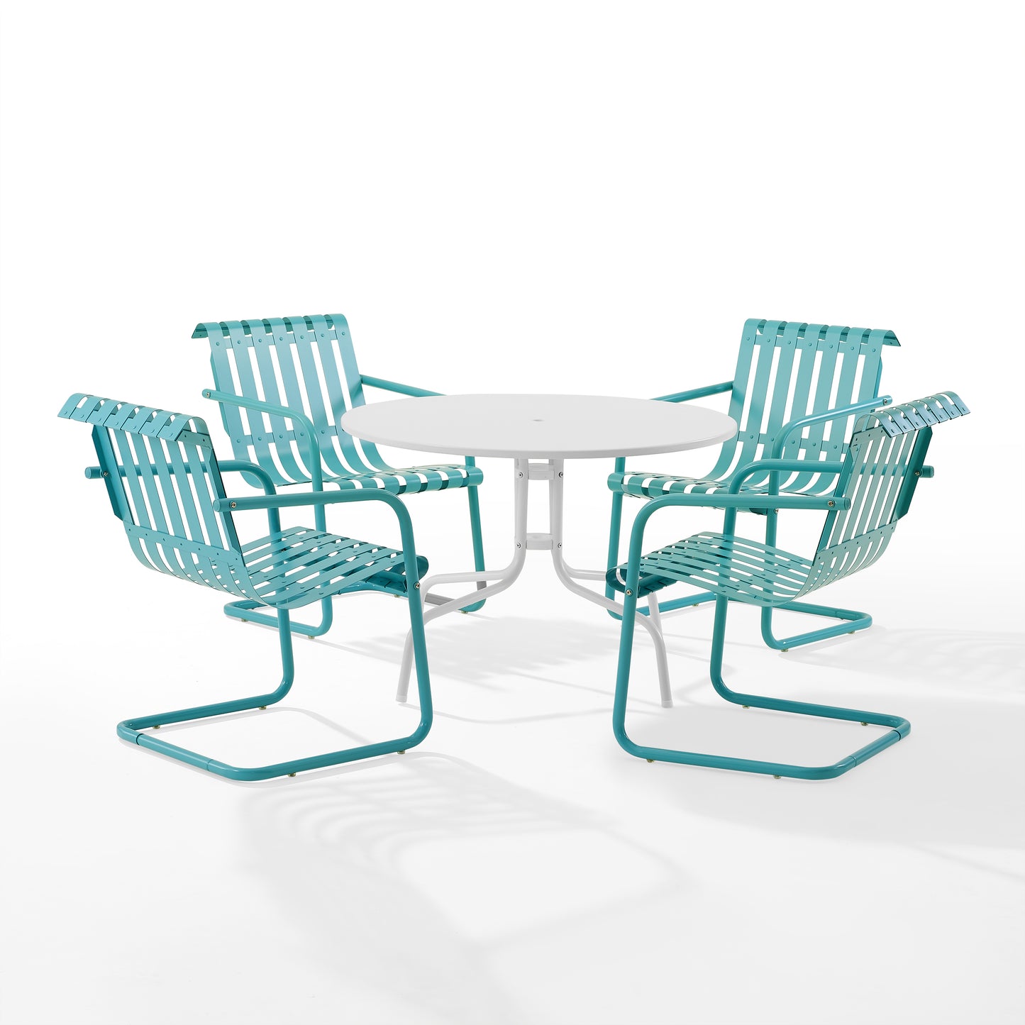 Gracie 5Pc Outdoor Metal Dining Set Pastel Blue Satin/White Satin - Dining Table & 4 Armchairs