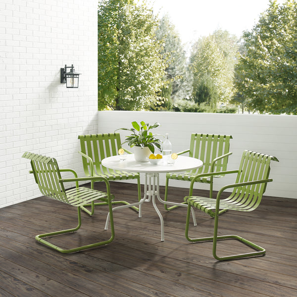 Gracie 5Pc Outdoor Metal Dining Set Pastel Green Satin/White Satin - Dining Table & 4 Armchairs