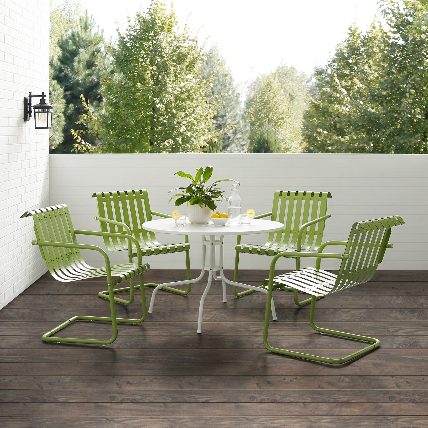 Gracie 5Pc Outdoor Metal Dining Set Pastel Green Satin/White Satin - Dining Table & 4 Armchairs