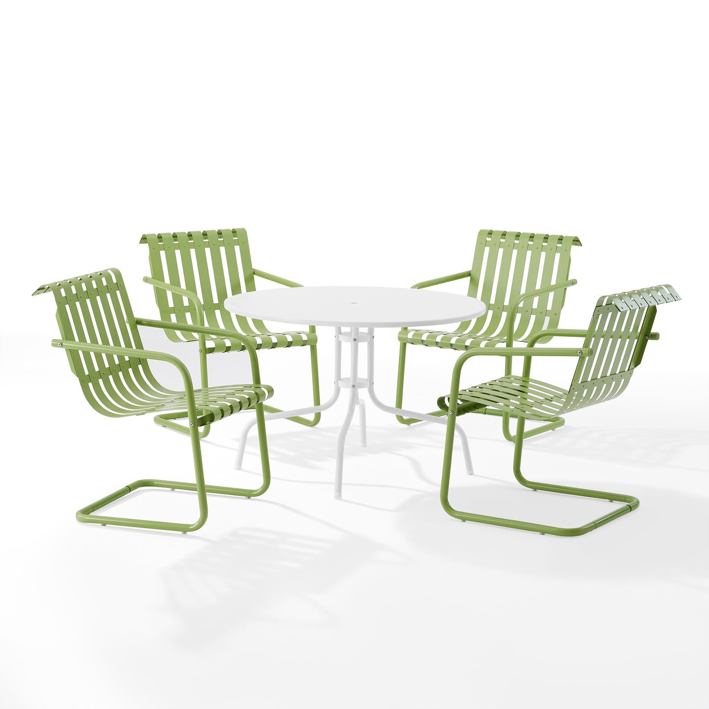 Gracie 5Pc Outdoor Metal Dining Set Pastel Green Satin/White Satin - Dining Table & 4 Armchairs