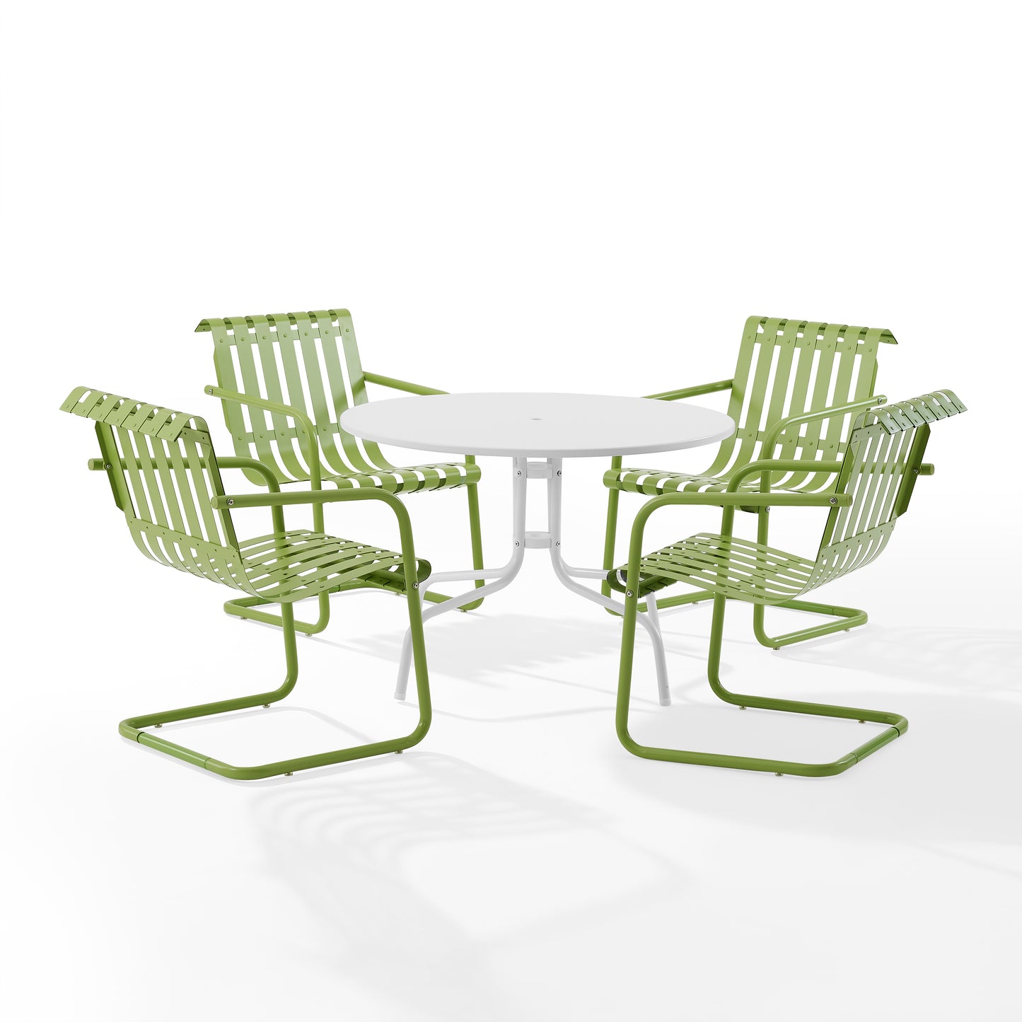 Gracie 5Pc Outdoor Metal Dining Set Pastel Green Satin/White Satin - Dining Table & 4 Armchairs