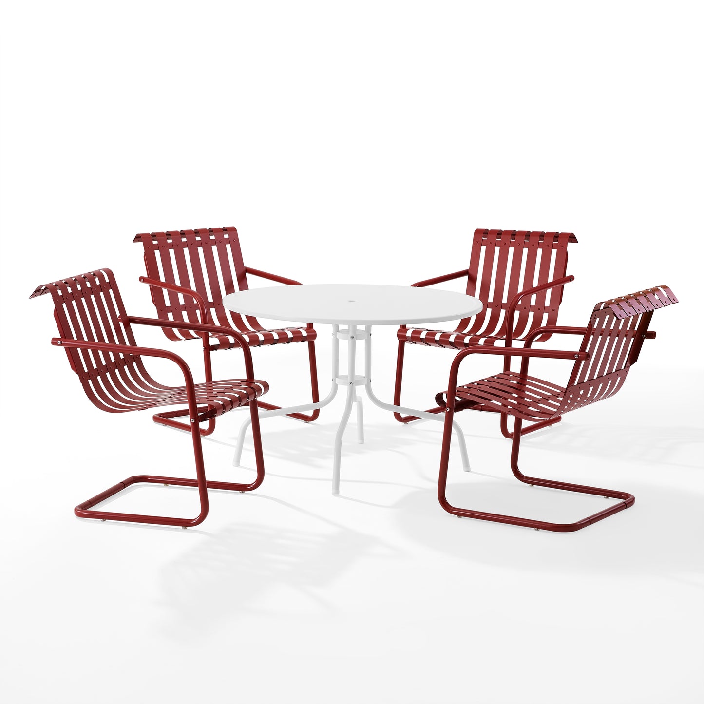 Gracie 5Pc Outdoor Metal Dining Set Dark Red Satin/White Satin - Dining Table & 4 Armchairs