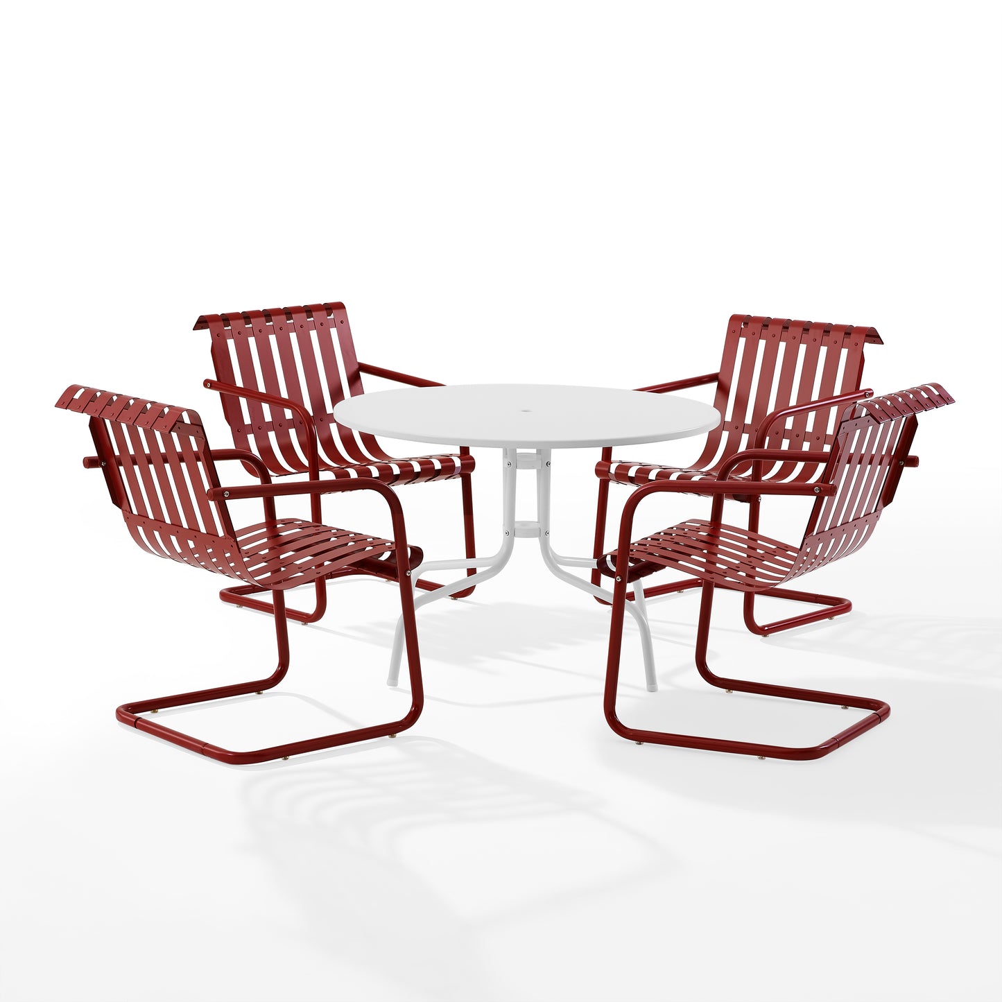 Gracie 5Pc Outdoor Metal Dining Set Dark Red Satin/White Satin - Dining Table & 4 Armchairs