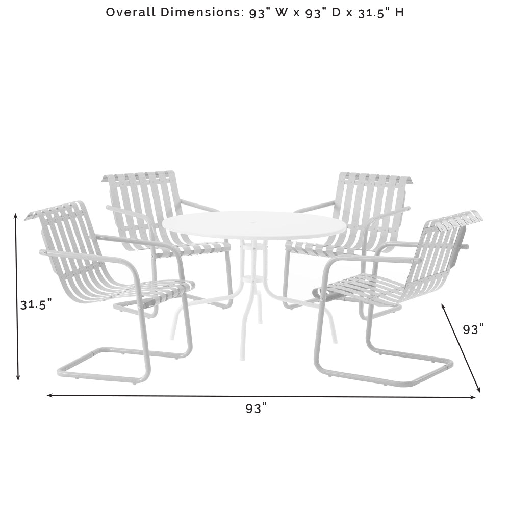 Gracie 5Pc Outdoor Metal Dining Set Dark Red Satin/White Satin - Dining Table & 4 Armchairs