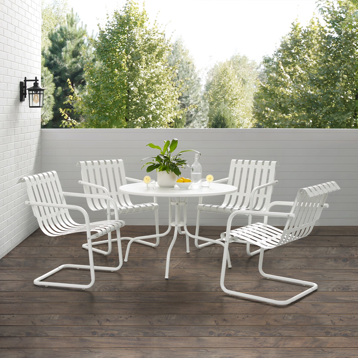 Gracie 5Pc Outdoor Metal Dining Set White Satin - Dining Table & 4 Armchairs