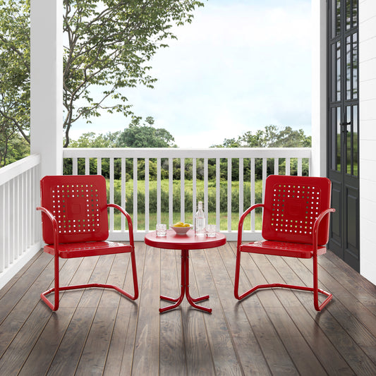 Bates 3Pc Outdoor Metal Armchair Set Bright Red Gloss - Side Table & 2 Armchairs