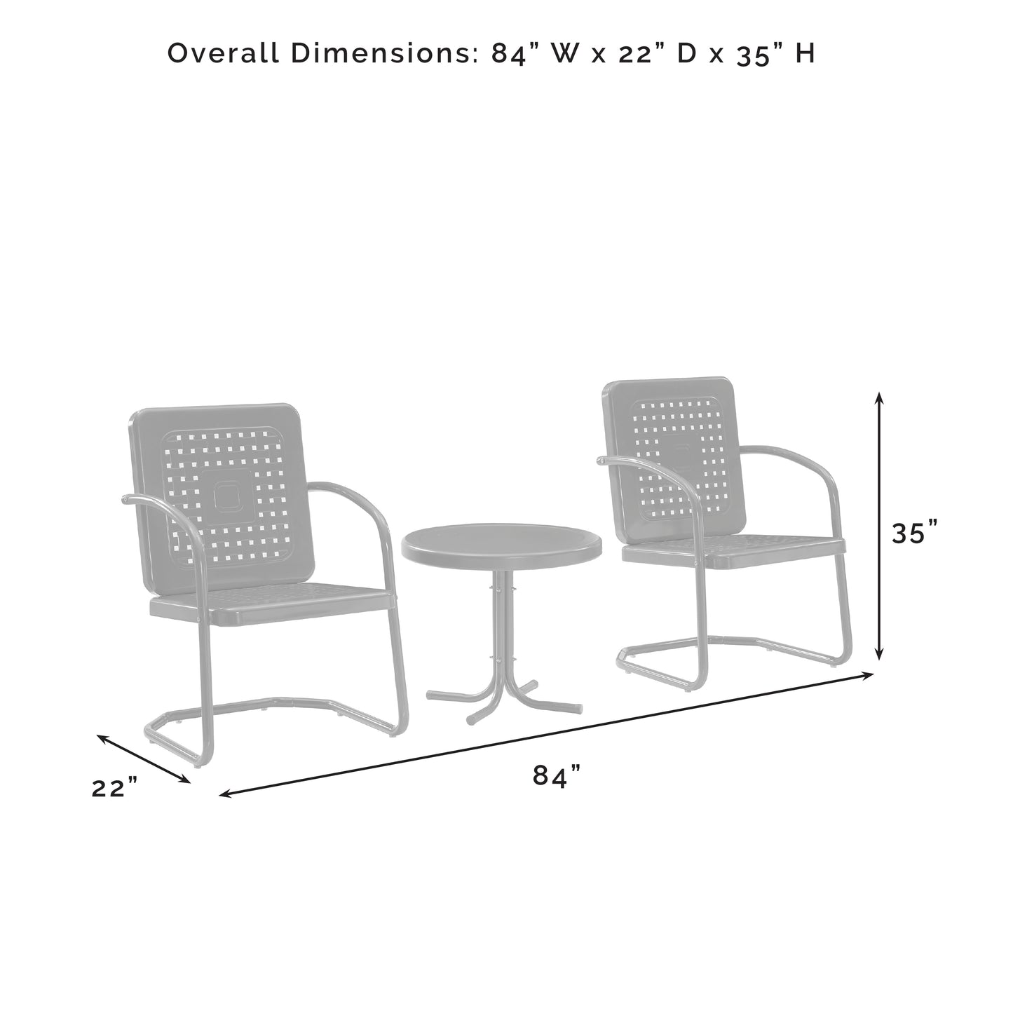 Bates 3Pc Outdoor Metal Armchair Set Bright Red Gloss - Side Table & 2 Armchairs