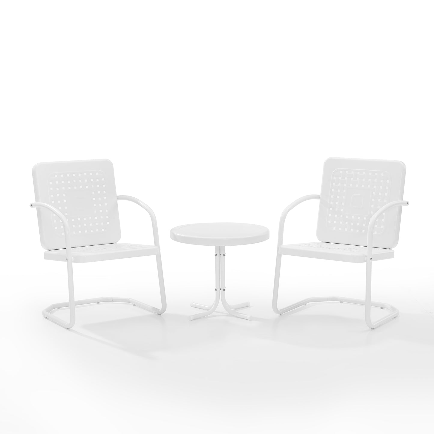 Bates 3Pc Outdoor Metal Armchair Set White Gloss/White Satin - Side Table & 2 Armchairs