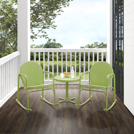 Griffith 3Pc Outdoor Metal Rocking Chair Set Key Lime Gloss - Side Table & 2 Rocking Chairs