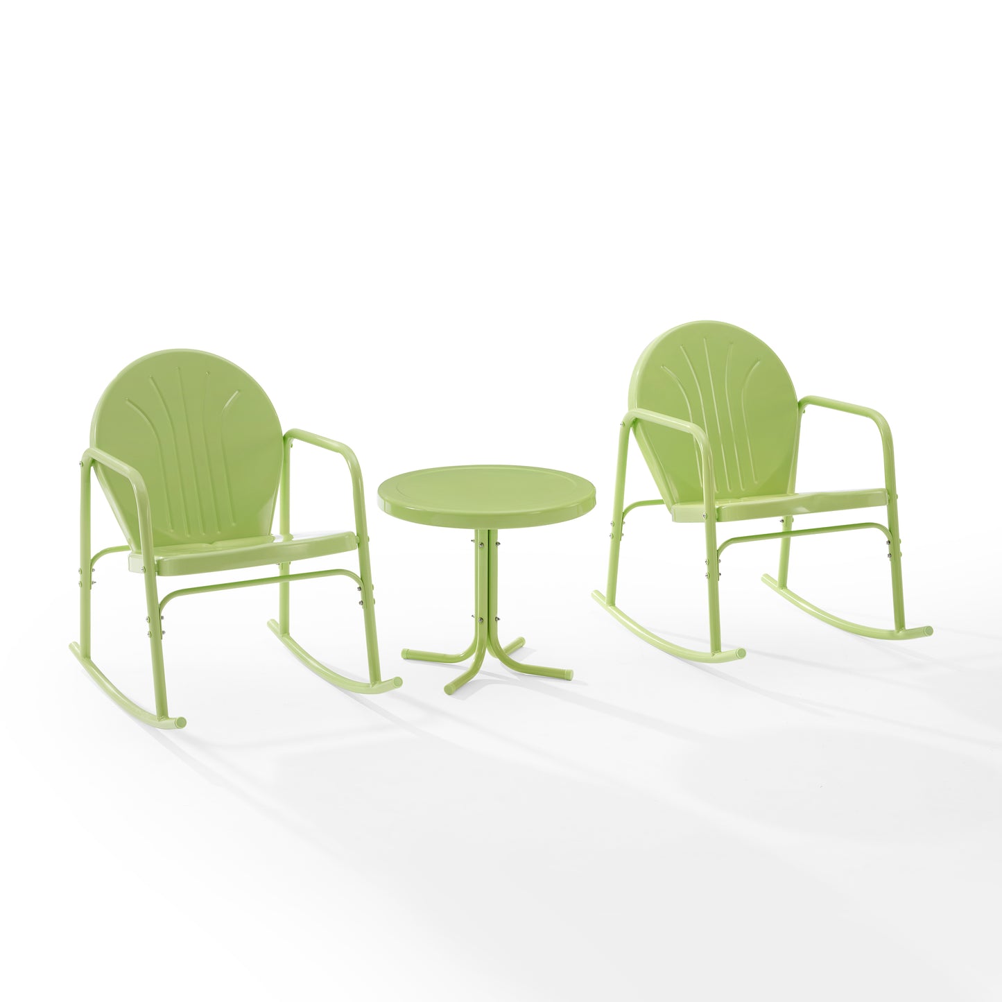 Griffith 3Pc Outdoor Metal Rocking Chair Set Key Lime Gloss - Side Table & 2 Rocking Chairs