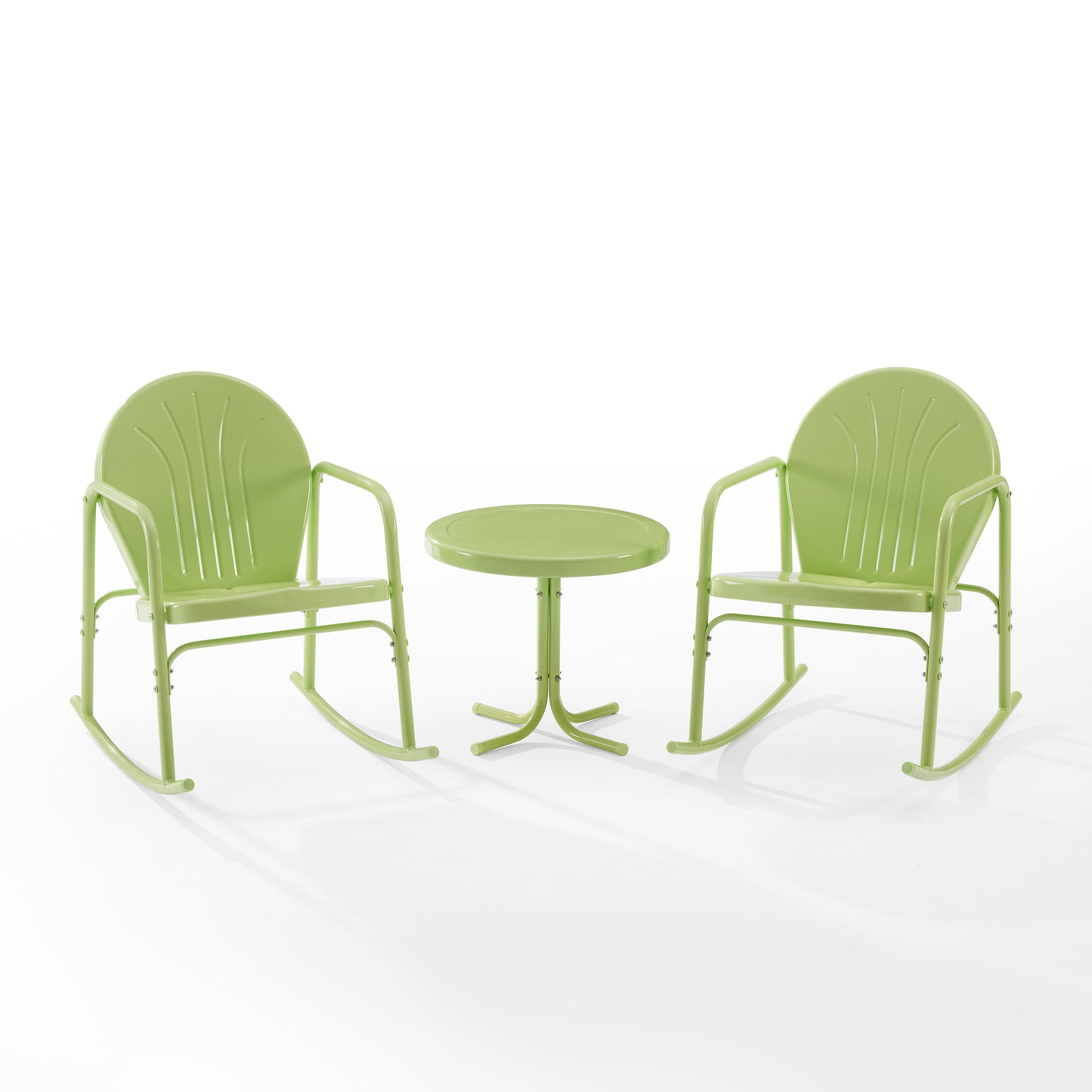 Griffith 3Pc Outdoor Metal Rocking Chair Set Key Lime Gloss - Side Table & 2 Rocking Chairs