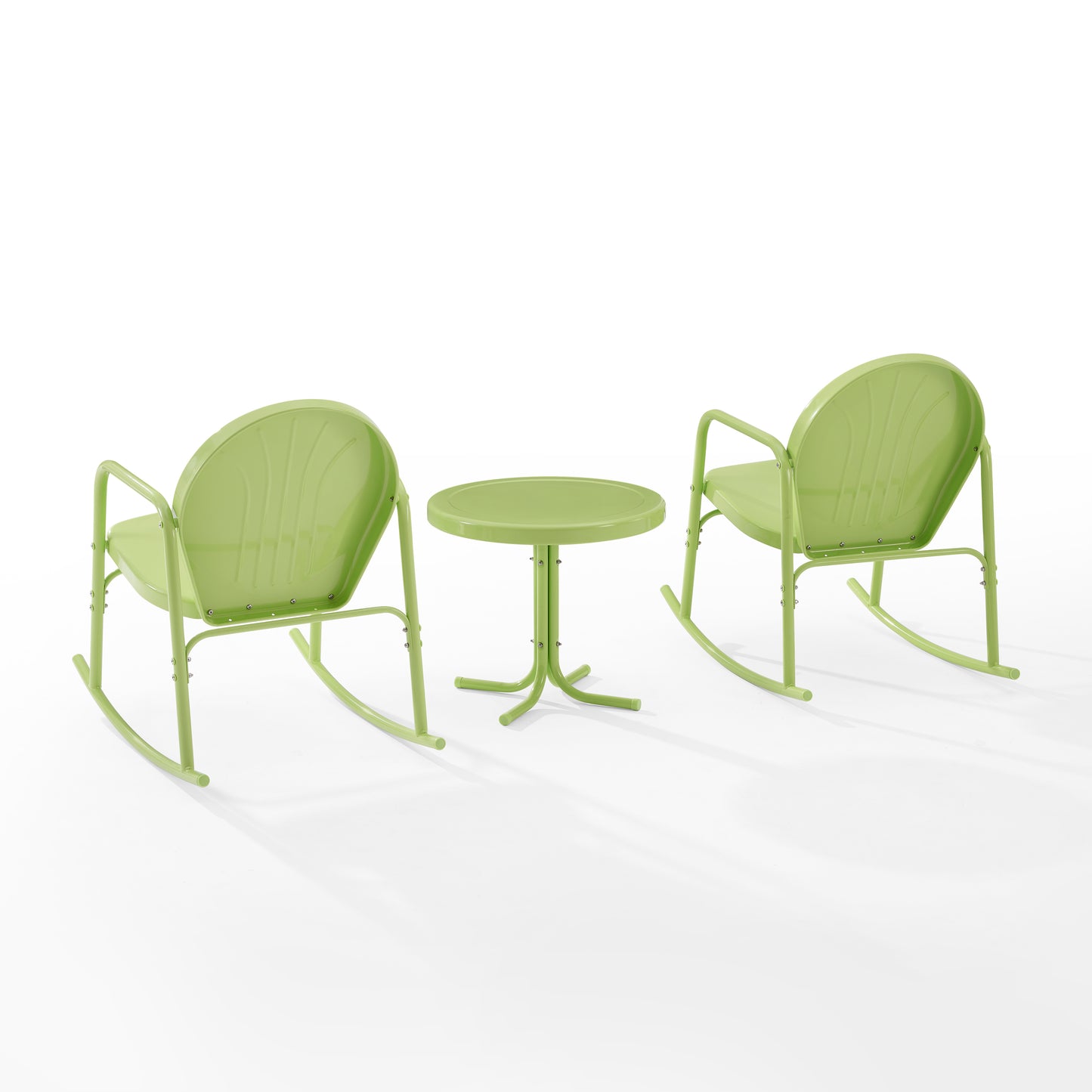 Griffith 3Pc Outdoor Metal Rocking Chair Set Key Lime Gloss - Side Table & 2 Rocking Chairs