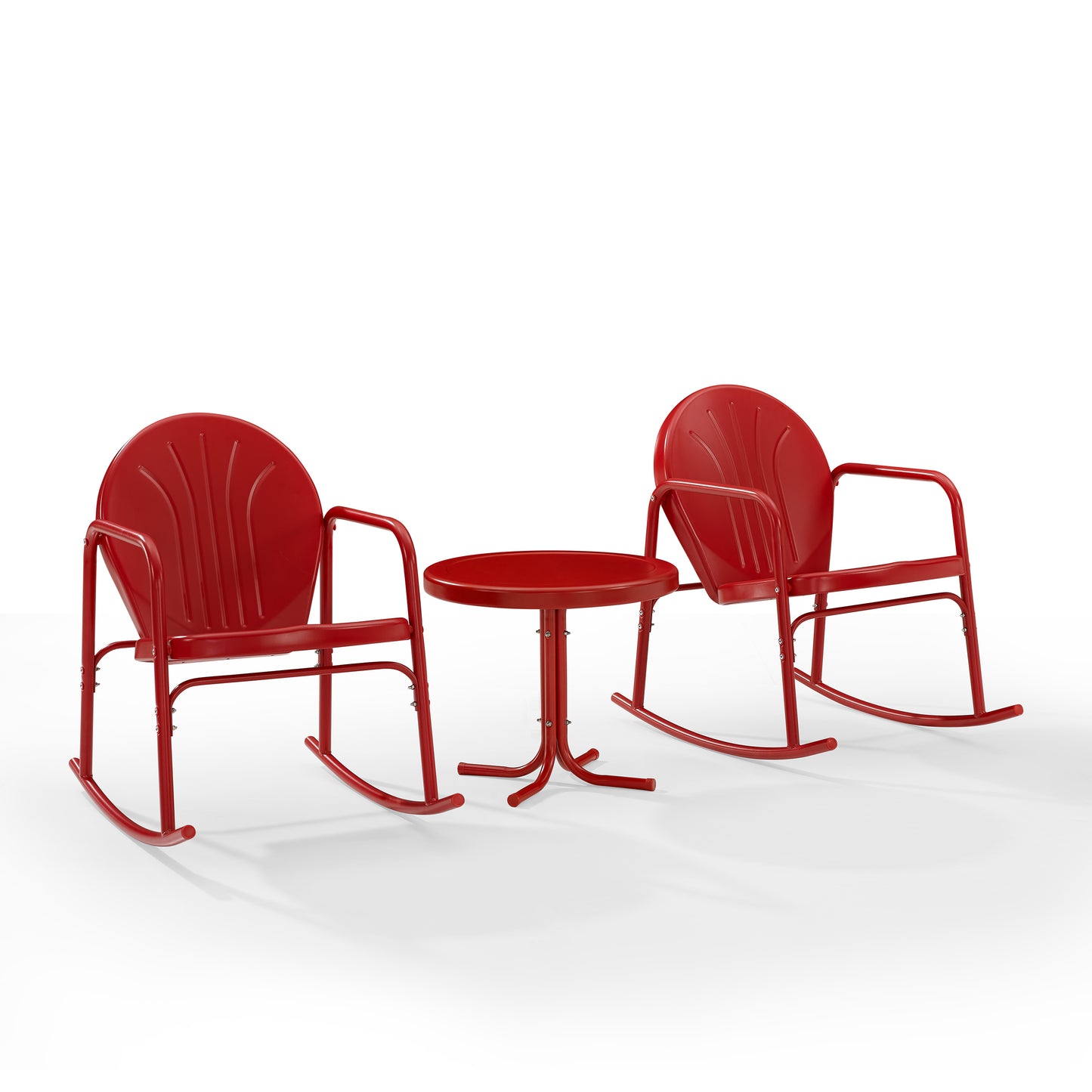 Griffith 3Pc Outdoor Metal Rocking Chair Set Bright Red Gloss - Side Table & 2 Rocking Chairs