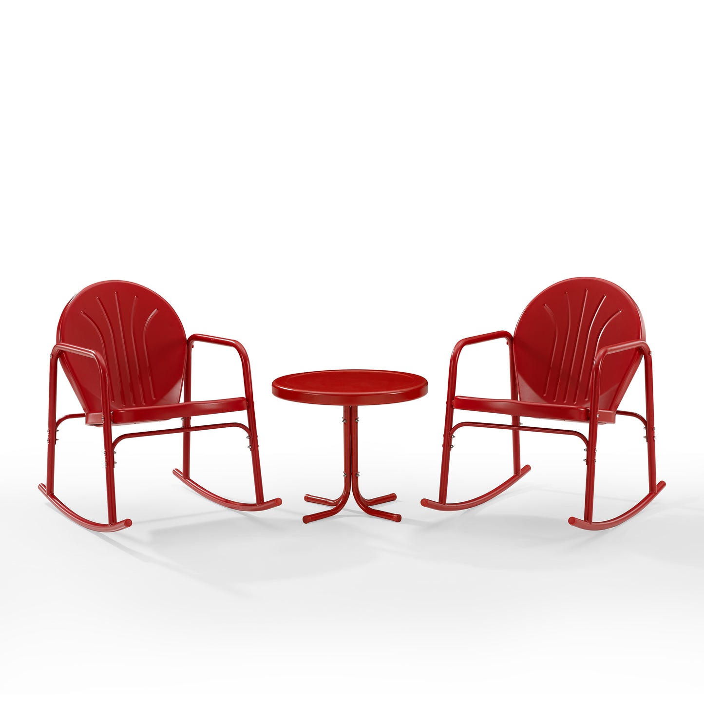 Griffith 3Pc Outdoor Metal Rocking Chair Set Bright Red Gloss - Side Table & 2 Rocking Chairs