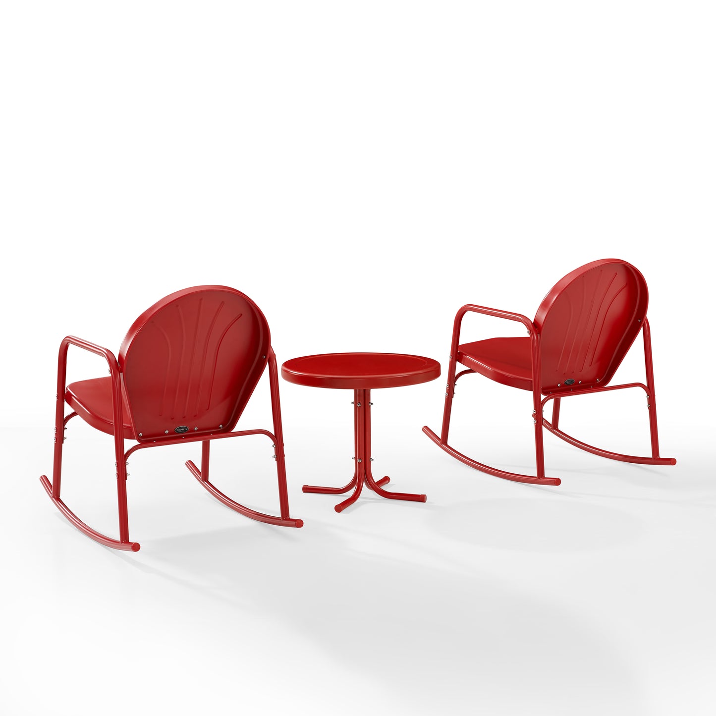 Griffith 3Pc Outdoor Metal Rocking Chair Set Bright Red Gloss - Side Table & 2 Rocking Chairs