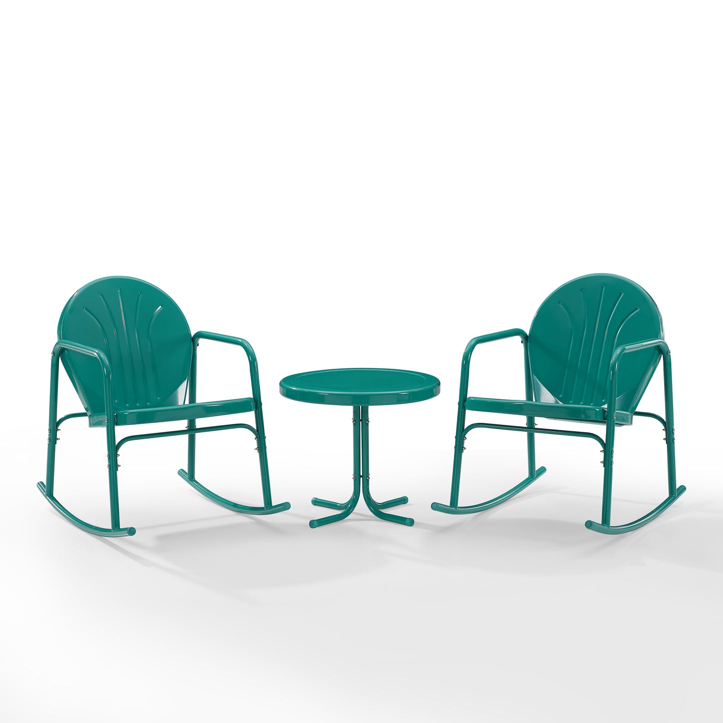 Griffith 3Pc Outdoor Metal Rocking Chair Set Turquoise Gloss - Side Table & 2 Rocking Chairs