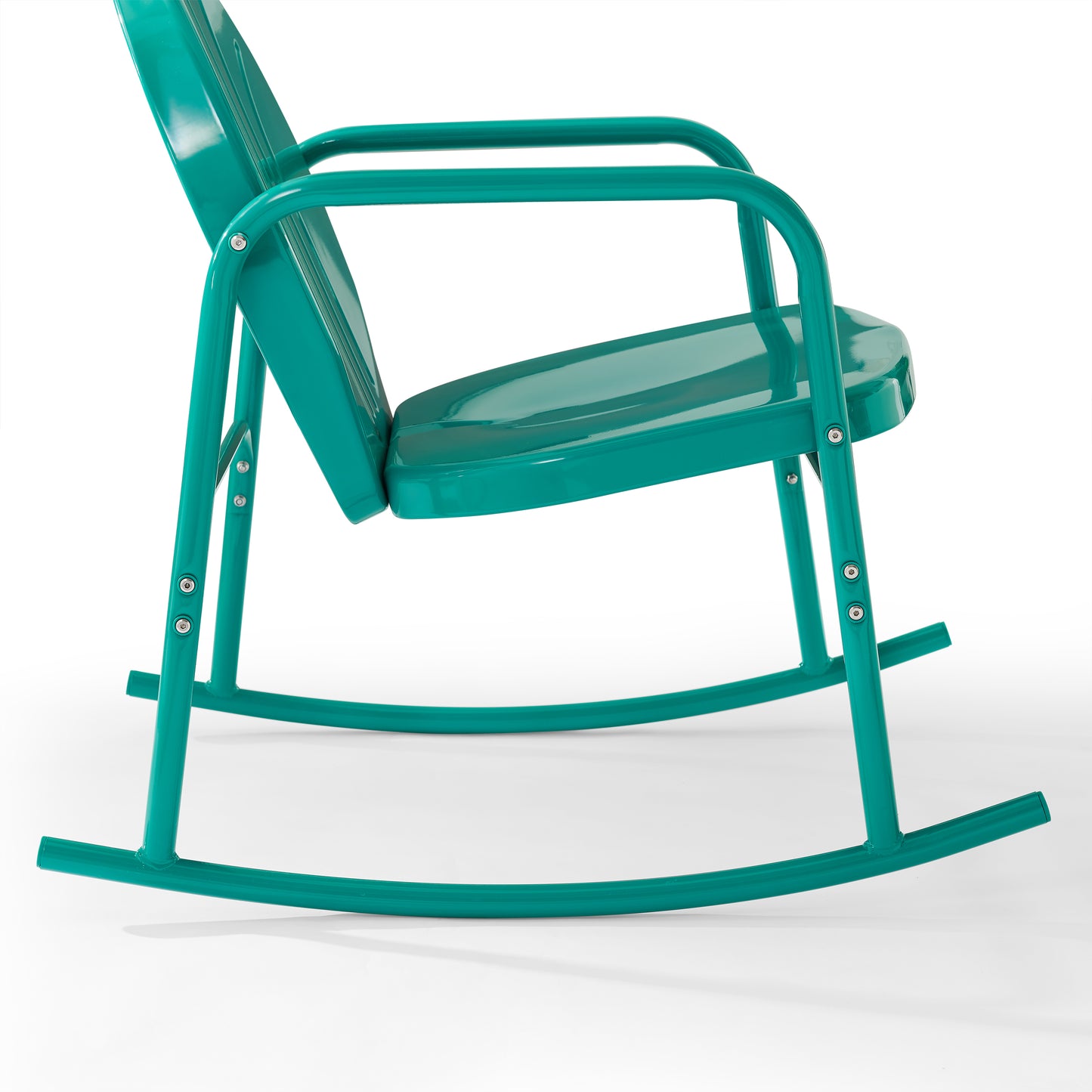 Griffith 3Pc Outdoor Metal Rocking Chair Set Turquoise Gloss - Side Table & 2 Rocking Chairs