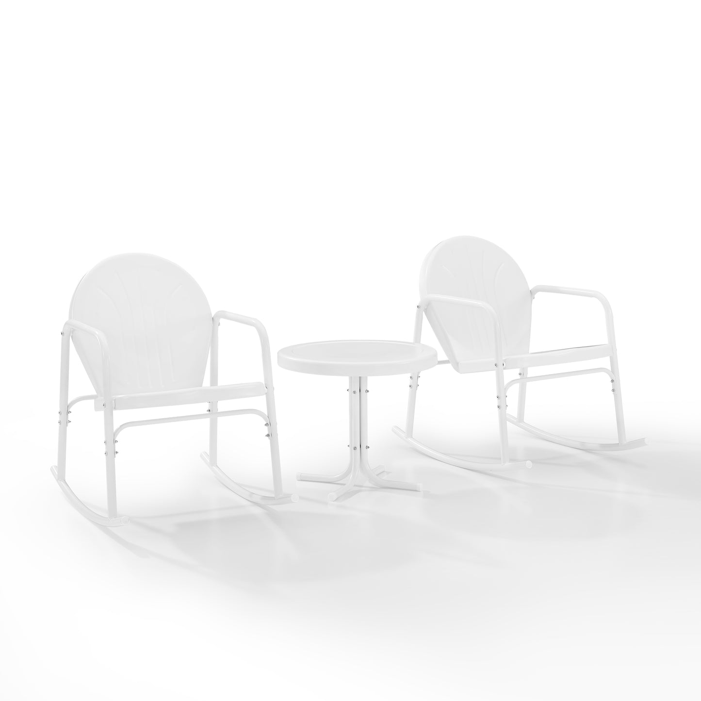 Griffith 3Pc Outdoor Metal Rocking Chair Set White Gloss/White Satin - Side Table & 2 Rocking Chairs