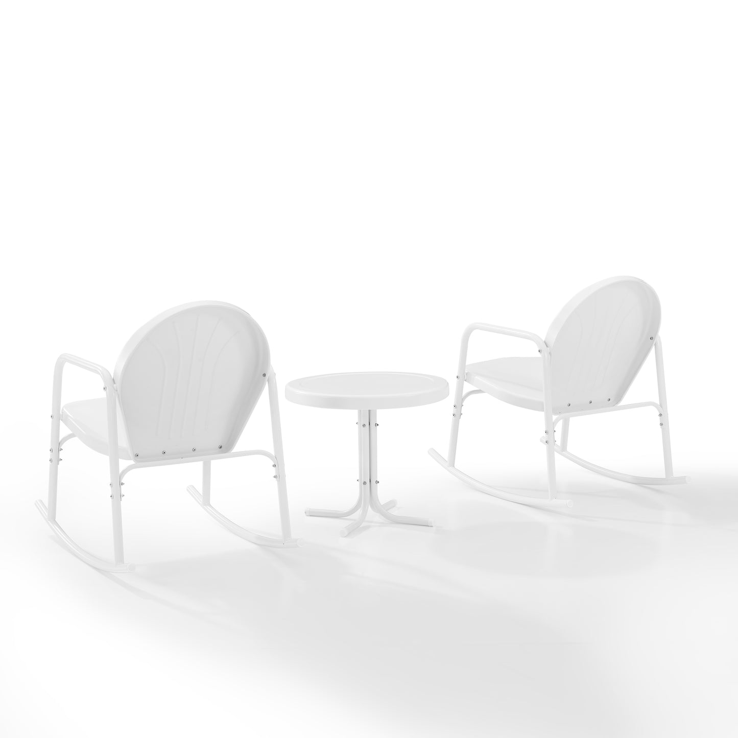 Griffith 3Pc Outdoor Metal Rocking Chair Set White Gloss/White Satin - Side Table & 2 Rocking Chairs