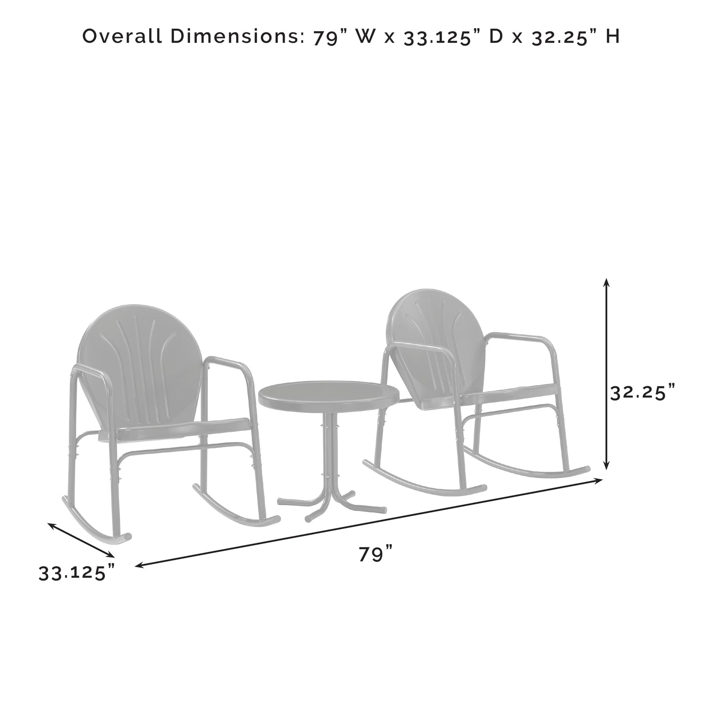 Griffith 3Pc Outdoor Metal Rocking Chair Set White Gloss/White Satin - Side Table & 2 Rocking Chairs