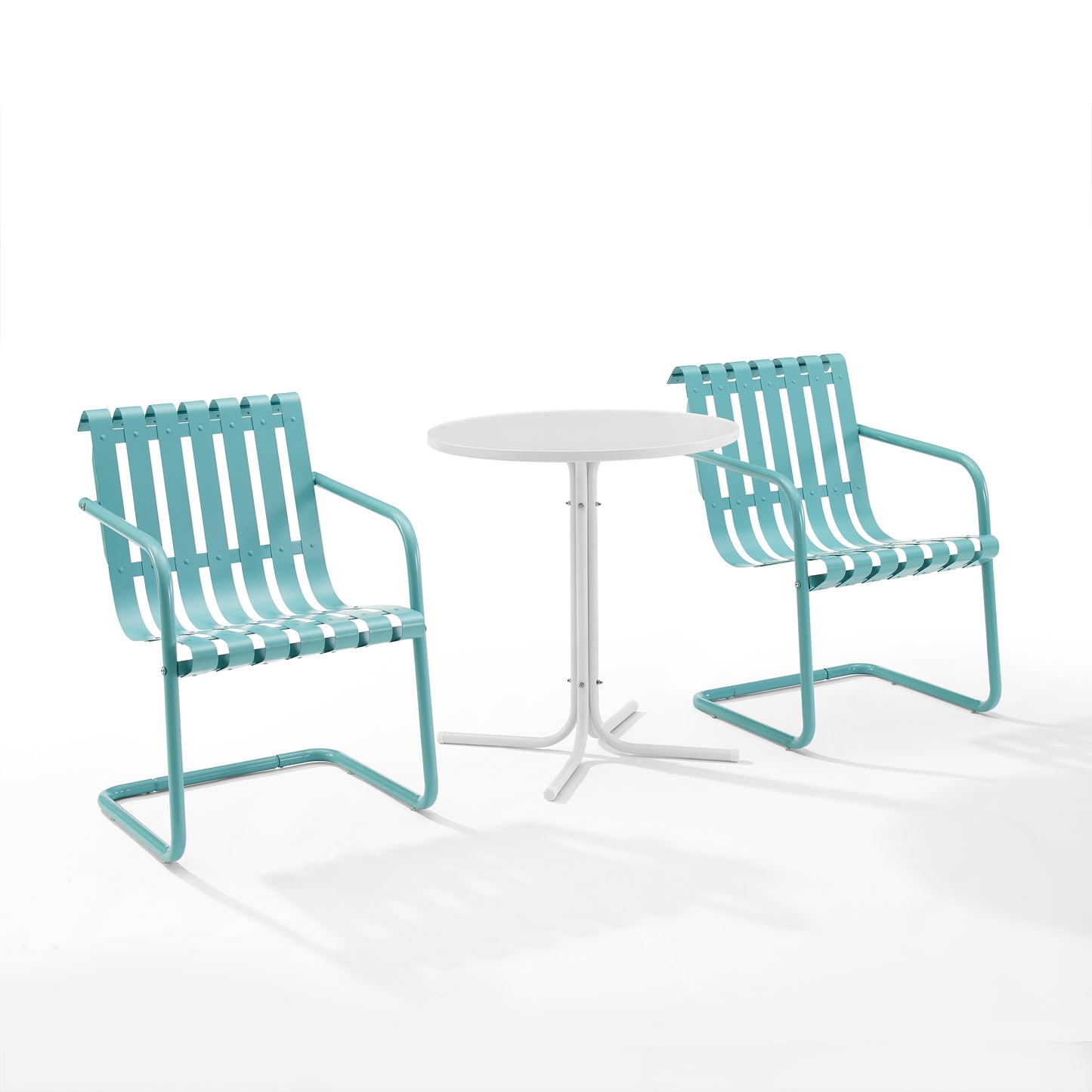 Gracie 3Pc Outdoor Metal Bistro Set Pastel Blue Satin/White Satin - Bistro Table & 2 Armchairs