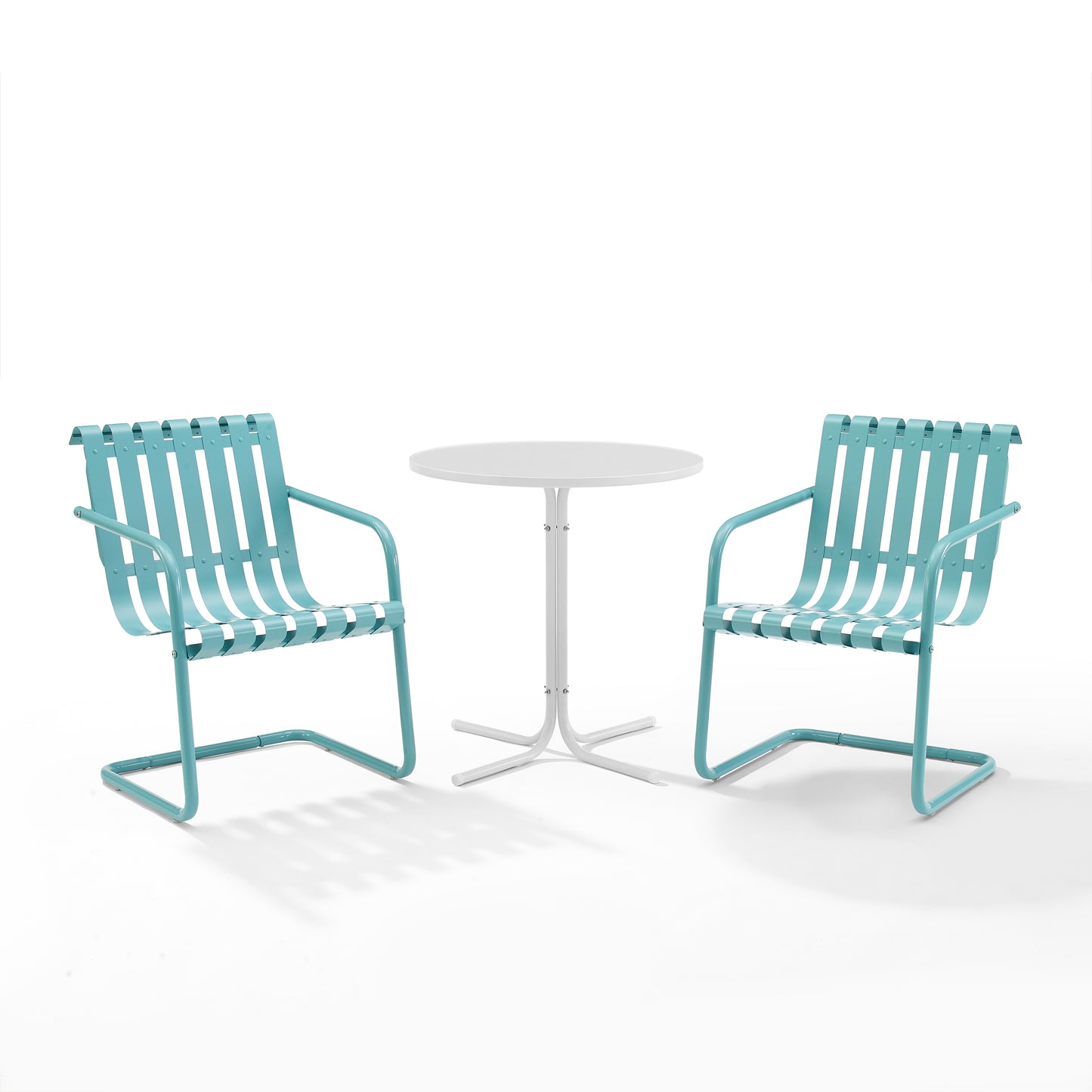 Gracie 3Pc Outdoor Metal Bistro Set Pastel Blue Satin/White Satin - Bistro Table & 2 Armchairs