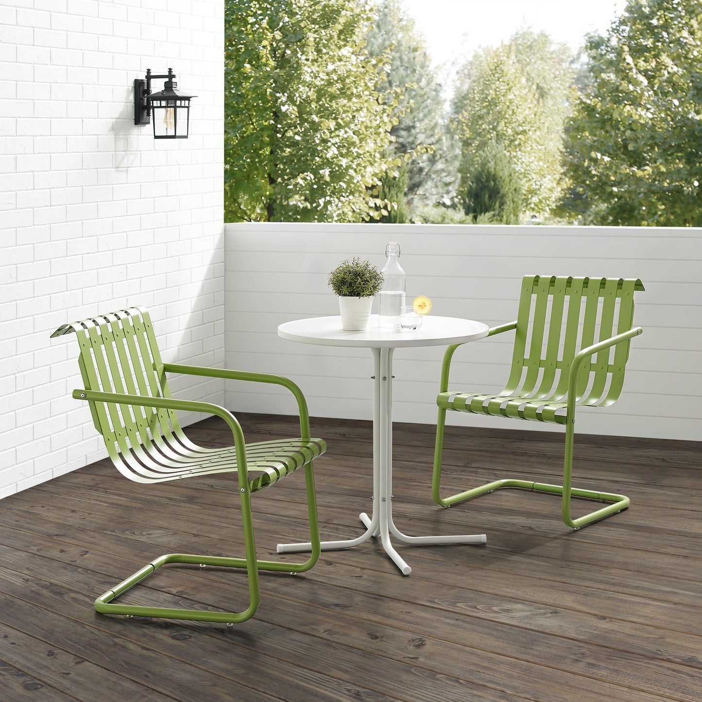 Gracie 3Pc Outdoor Metal Bistro Set Pastel Green Satin/White Satin - Bistro Table & 2 Armchairs